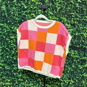 Colorful Checkered Knit Top